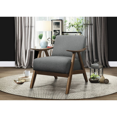 Siège rembourré en tissu gris: structure en bois de noyer, rembourrage en mousse, chaise d'appoint: tissu, bois massif, coussins attachés