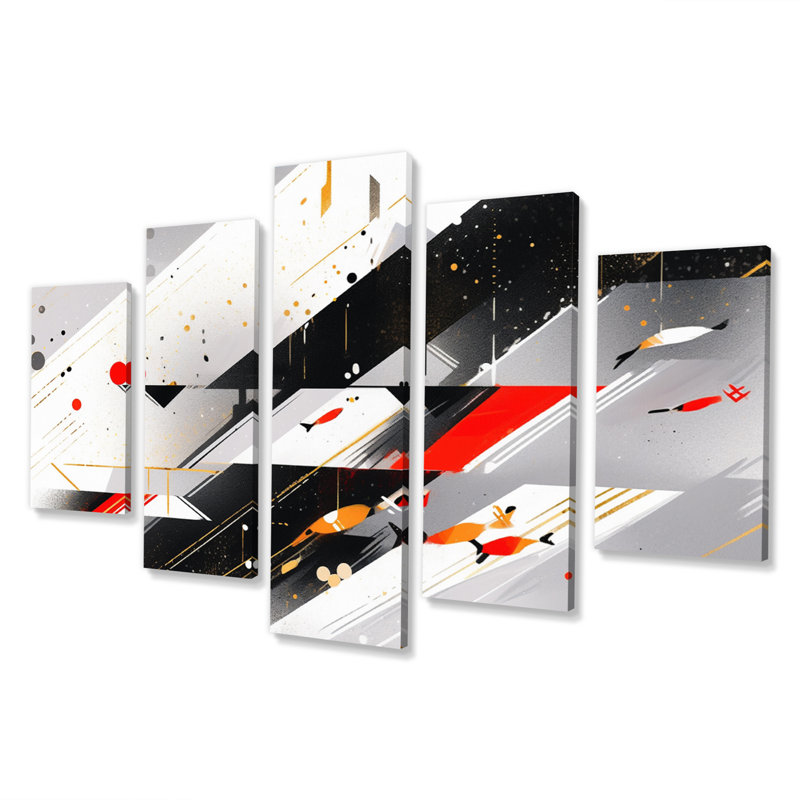 Multicolore symétrique Sripes I - décoration murale cubisme - 5 panneaux