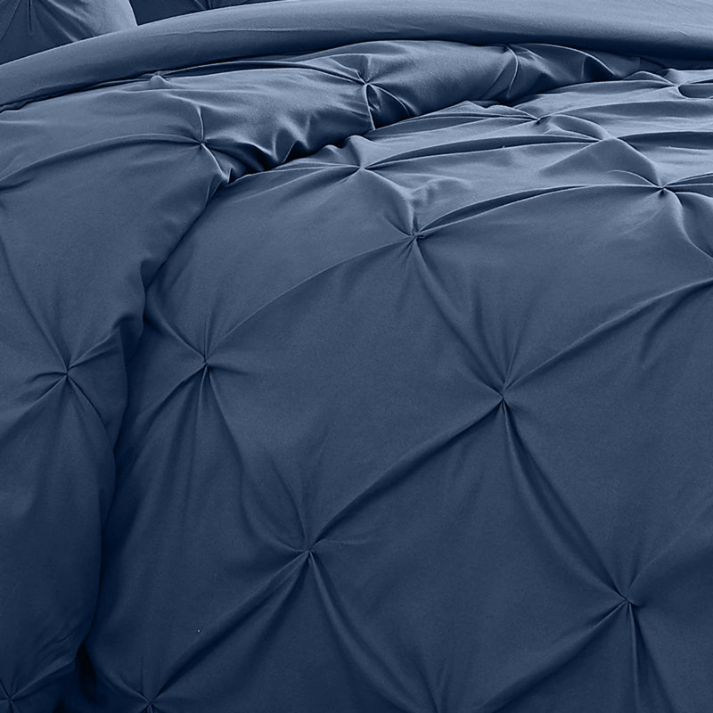  Luxurious Microfiber Pintuck Design Duvet Cover With Pillowcases , Super King Duvet Cover + 2 Standard Pillowcases, Navy