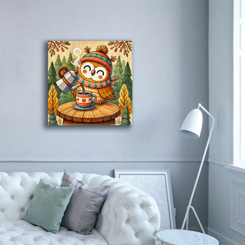 Toile épique Graffiti «Owl and Coffee 2» par Rey Klimt, 26 po x 26 po, H 37 po x l 37 po x P 1,5 po