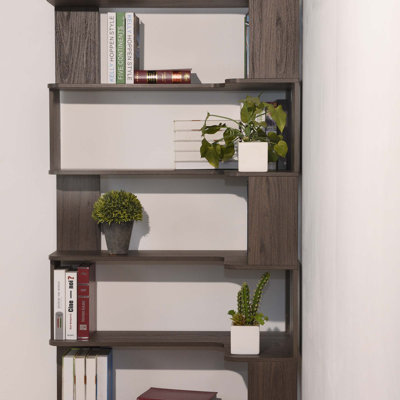 Bibliothèque de coin autoportante de grande taille avec panneau anti-chute et dispositif anti-basculement, vitrine de rangement ouverte