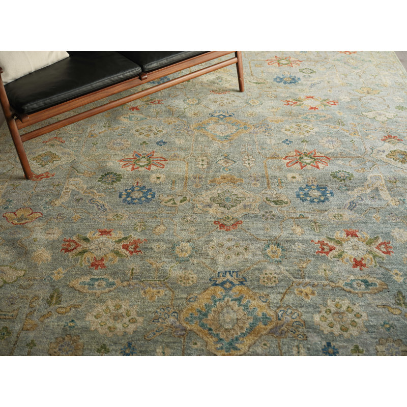 Oxford Hand-knotted Ghazni Wool, Light Blue Area Rug, Rectangle 14' x 18'