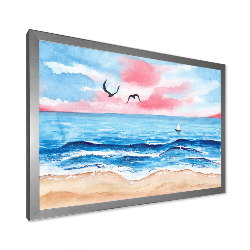 Un petit voilier sur la mer bleue avec des vagues mousseuses - Peinture sur toile, H 12 po x l 20 po x P 1 po