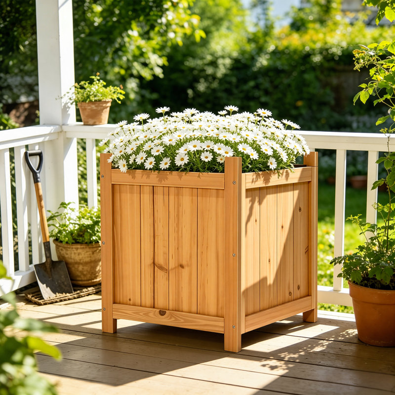 Ensemble de 2 boîtes à fleurs carrées en bois de sapin rustique, pots à fleurs d'extérieur de 18 po avec base amovible et trous de drainage pour patio, jardin et balcon