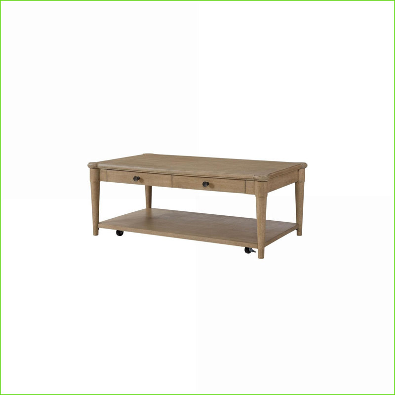 Sand Finish Transitional Casual Coffee Table with 2 Storage Drawers &amp; Rolling Casters, Tan