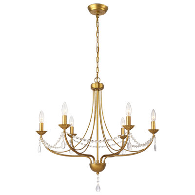 Antique Gold 6-Light Crystal Accent Chandelier