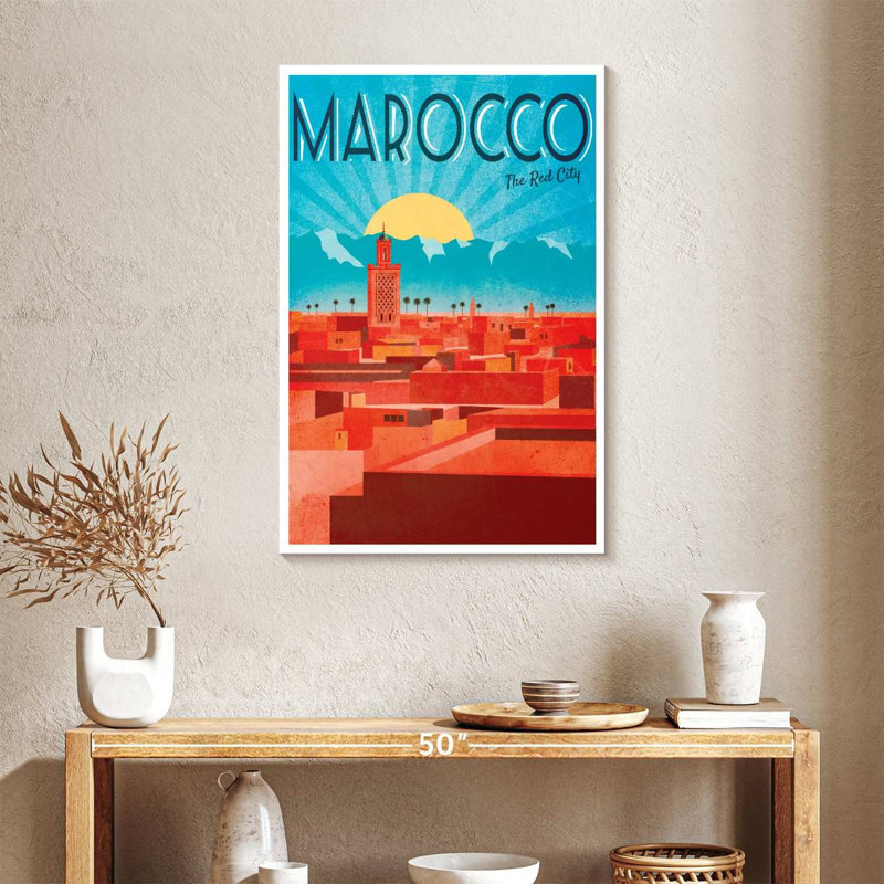 Affiche rétro de Marrakech, H 36 po x l 24 po
