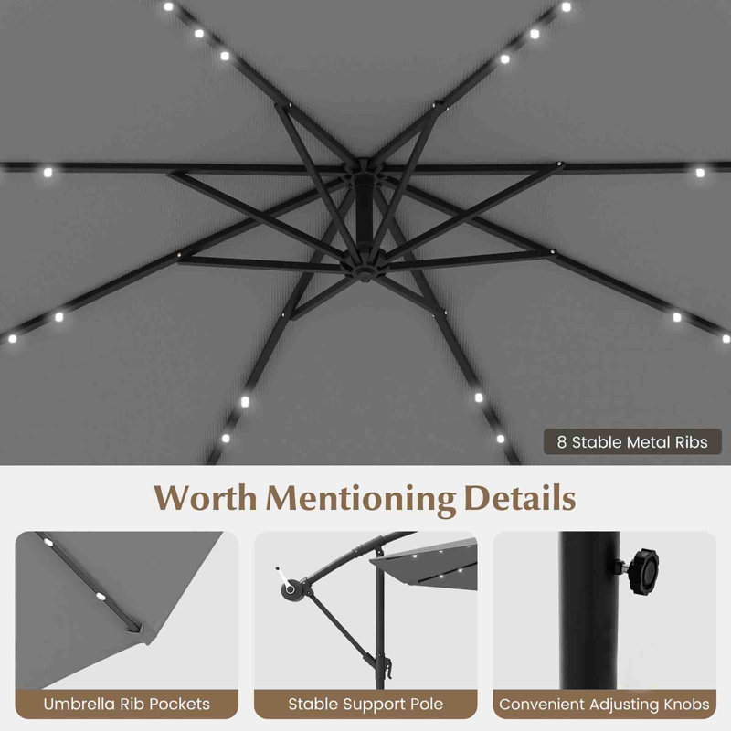 300cm Cantilever Parasol, Dark Grey