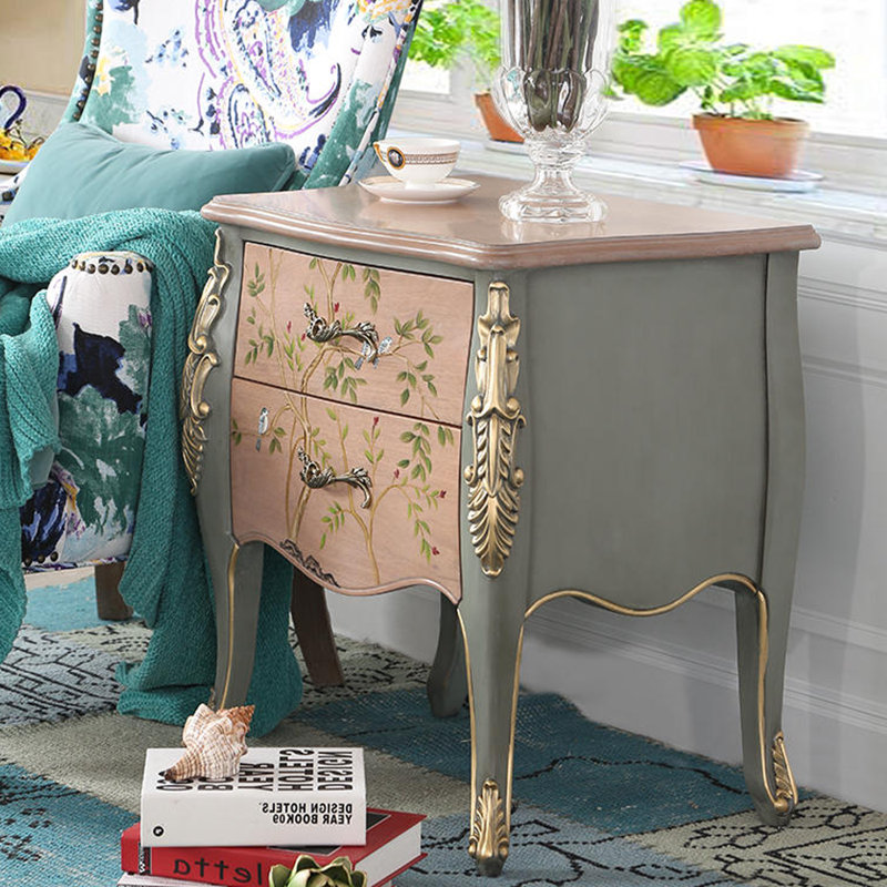 Commode d'appoint 2 tiroirs Vintage, Vert grisâtre