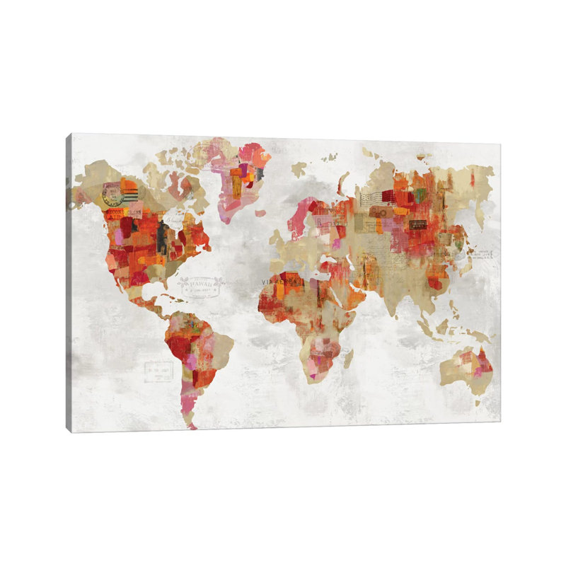 Red Map by Aimee Wilson - Wrapped Canvas Painting, 66.04 cm H x 45.72 cm W x 3.175 cm D