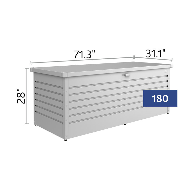 Biohort LeisureTime 210 Gallon Water Resistant Metal Deck Box with Lock, Silver