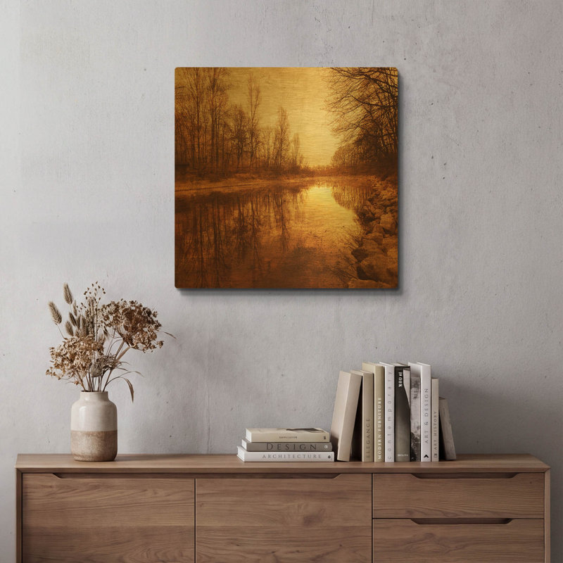 «Floating Down The River» par Philippe Sainte, art mural en métal doré, 24 po x 24 po, 24 po x 24 po