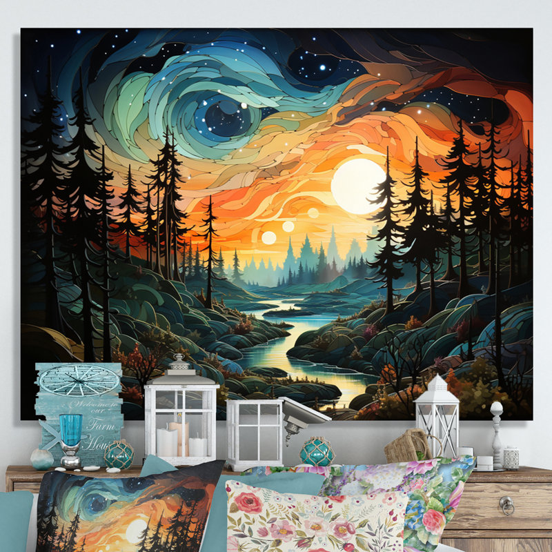 Vrysoules Landscape Aurora Borealis Natures VIII Framed On Canvas Print, H 34 po x l 44 po x P 1,5 po, Toile tendue