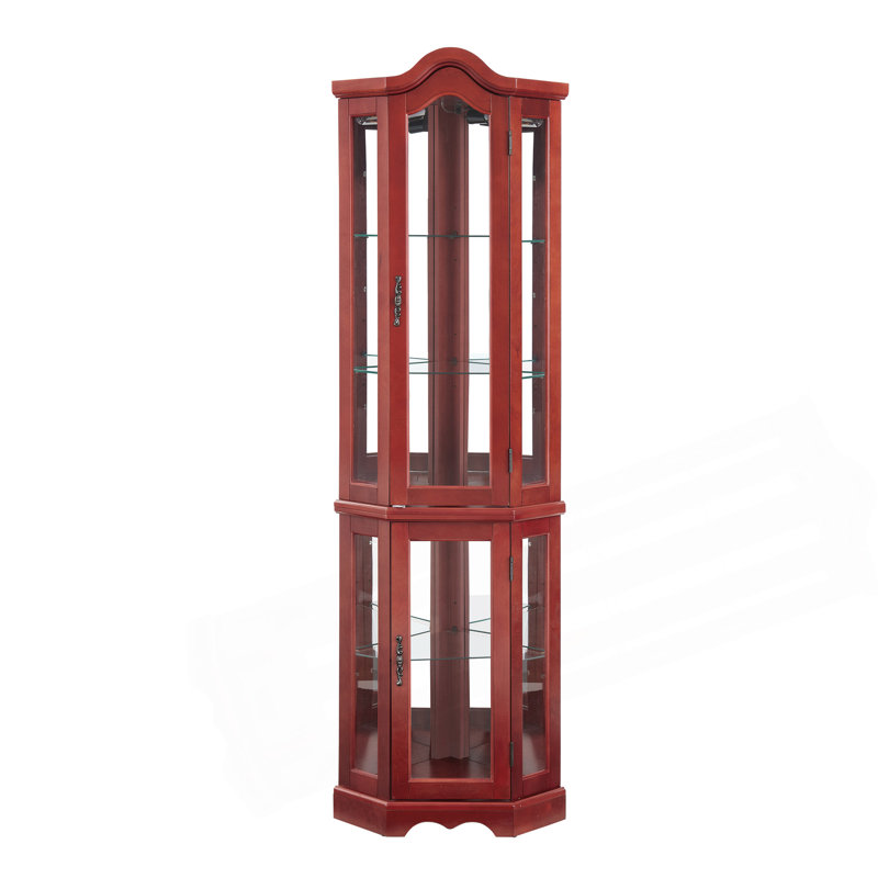 Vitrine lumineuse avec tablettes et portes en verre trempé, rangement réglable, Cerisier
