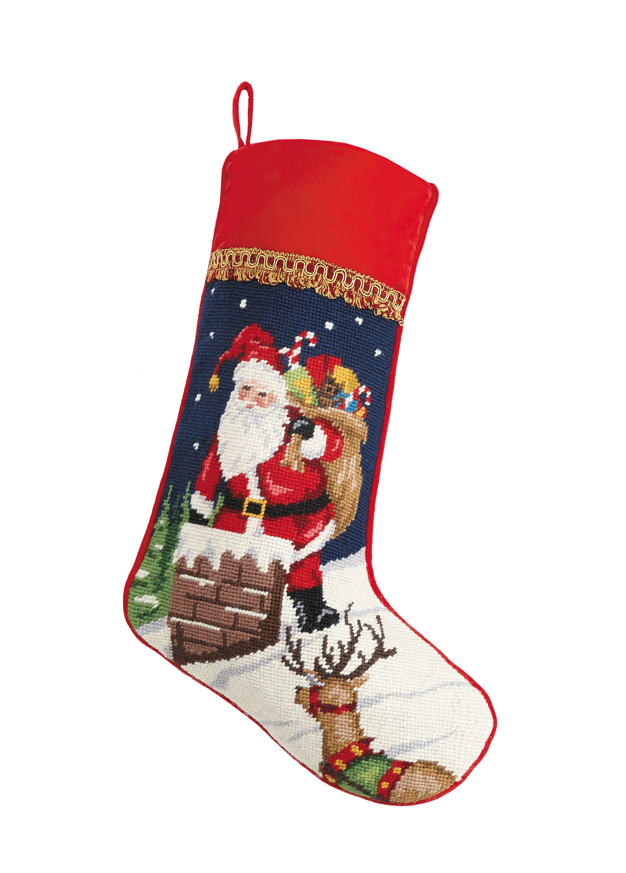 Needlepoint Personalized Christmas Stocking: Santa & Reindeers