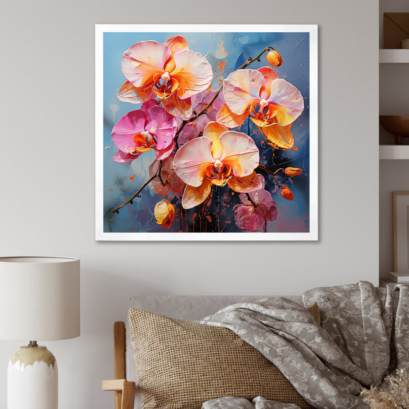Orchidées bleues abstraites Euphoria II, Cadre simple blanc, H 16 po x l 16 po x P 1 po