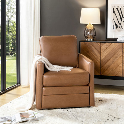 Alfonso Faux Leather Swivel Accent Chair with Removable Cushion