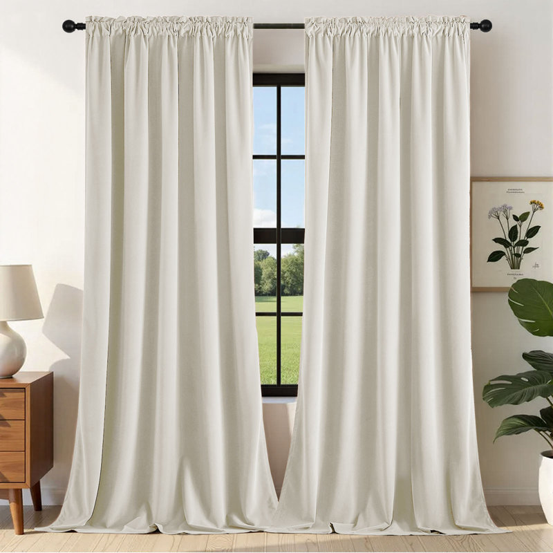 Velvet Curtains 2 Panels Luxury Blackout Rod Pocket Thermal Insulated Window Curtains, Soft Decorative Room Darkening Drapes for Home Living Room, Ivory White, 52"x120"
