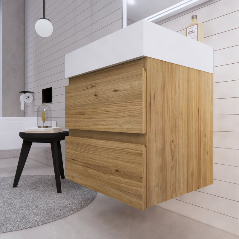 Babajide Bathroom Vanity with Acrylic Top, Natural Oak
