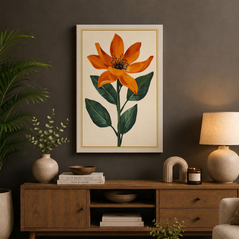 Orange Bloom Study Botanical - Wrapped Canvas, 18x12 - 45.7 x 30.5 cm, Terracotta Border