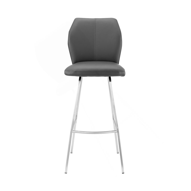 Mirano Gray Faux Leather And Brushed Stainless Steel 26" Counter Stool, Gray