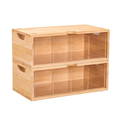 Bamboo Stackable Tea Bag Organizer , 2-Piece Large Capacity Box Set ,Premium bamboo tea bag holder for kitchen counter or cabinet. Modular design saves space, creating a neat home tea station