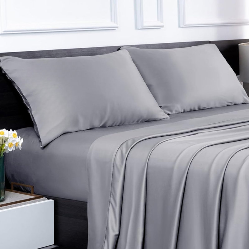 Ensemble de 2 taies d'oreiller en rayonne de bambou, Gris, Taies d'oreiller pour grand lit