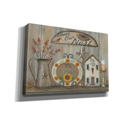 «Bless Our Nest Country Shelf» par Pam Britton, art mural sur toile