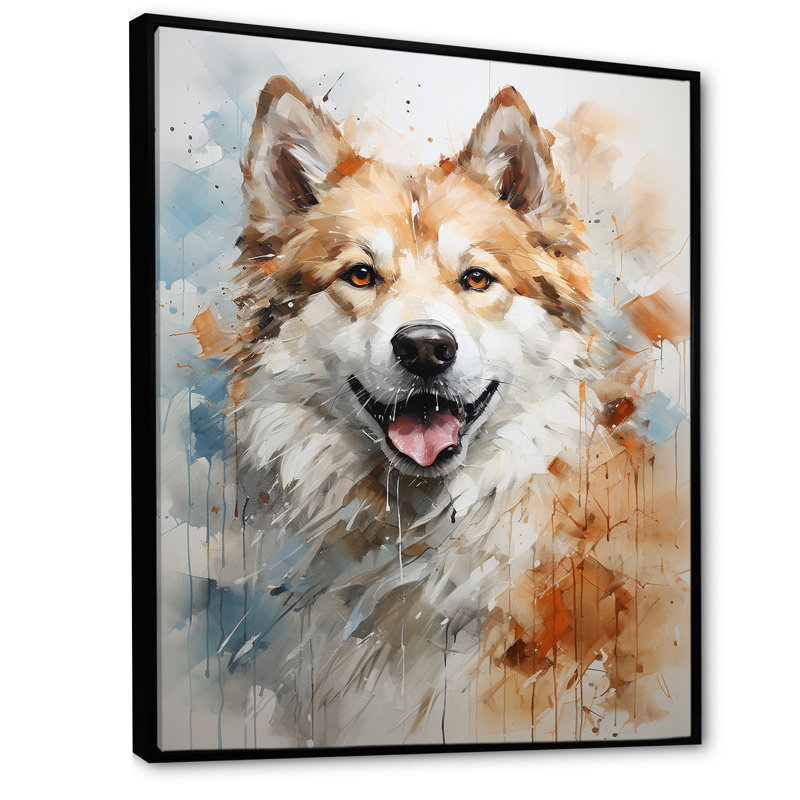 Dog Akita Affection sur toile, H 40 po x l 30 po x P 1,5 po, Cadre flottant noir
