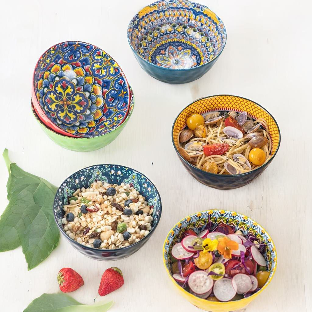 KitchenTour Ceramic Bowls Set - 20 oz Serving Bowls For Kitchen - Cereal,  Ice Cream, Soup, Salad, Rice, Dessert Ceramic Bowls - Assorted Colorful Set