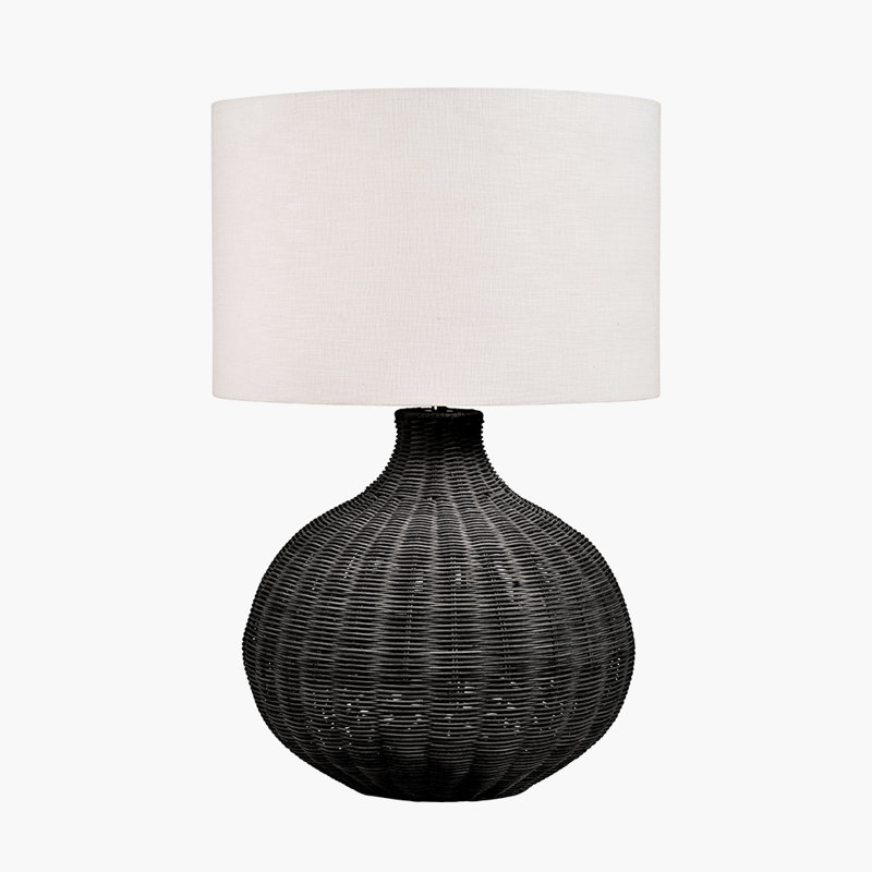 Saoirse Wicker/Rattan Table Lamp, Black Base/Beige Shade