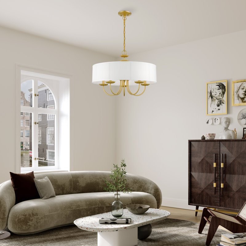 Sampson 5 - Light Shaded Drum Chandelier, Soft Gold