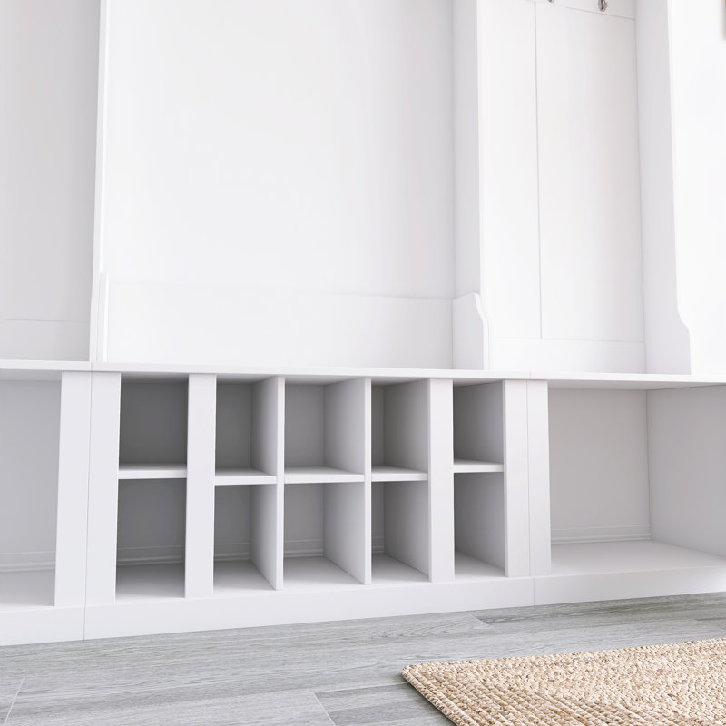 Arbre d'entrée large avec rangement et banc, Blanc