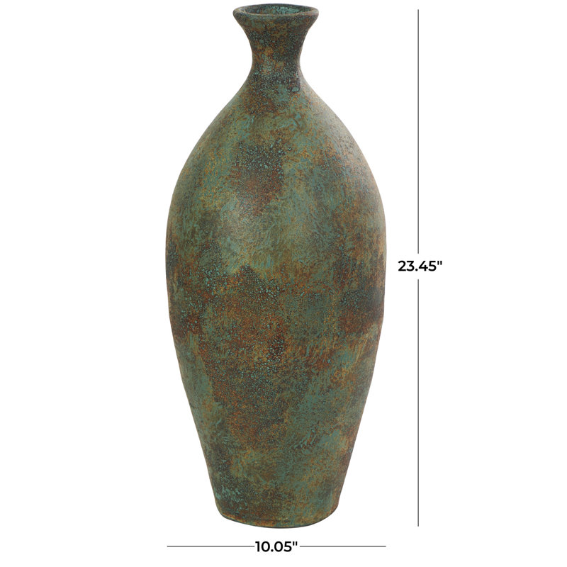 Sarahanne Ceramic Tall Distressed Antique Style Decorative Green Vase, 23.45" H x 10.25" W x 10" D