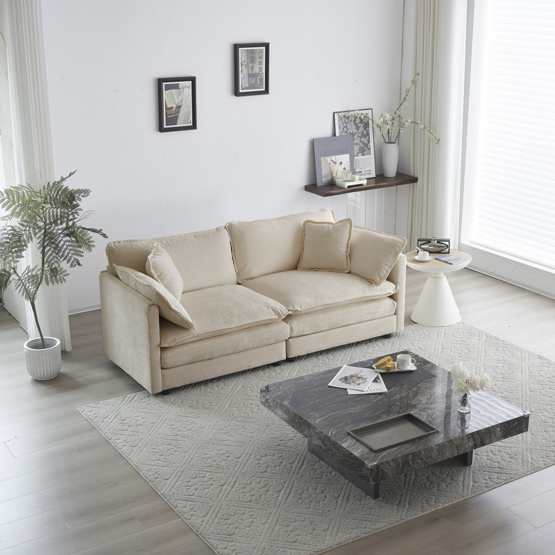 Chenille beige 2 pour le salon - Bois massif et revêtement respirant avec 4 coussins 2 coussins, fabrication, tissu haut de gamme, zone de confort