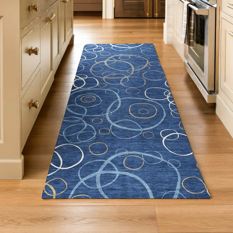 Premium Machine Washable Mayfield AMF2408 Bubbles Rug, 2'3" x 7'6" Runner, Navy