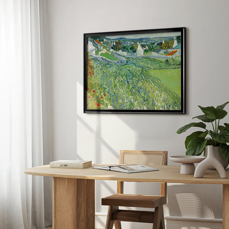 Les vignobles d'Auvers-Vincent van Gogh - Toile tendue avec châssis, 1890, 22,5 x 30,5, Toile avec cadre, Noir