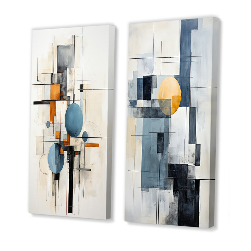 «Beige Blue Suprematism Harmonic Intersections», 2 pièces, H 40 po x l 40 po, Toile tendue