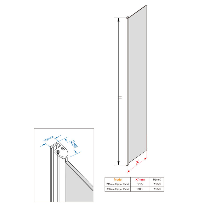 Shanet Shower Enclosure 1950 x 215 mm, Black