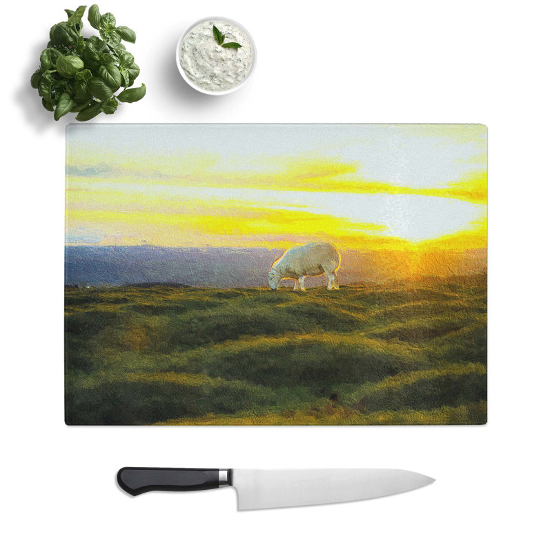 Glass Grazing Sheep At Sunset Chopping Board, 28.5 cm W x 20 cm L