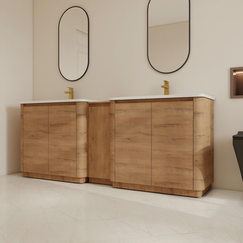 Ensemble de meuble-lavabo double autoportant 84 po avec lavabos en céramique et tablettes réglables 84 po, 84"