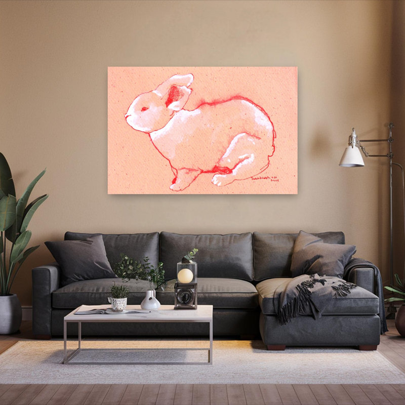 «Sweet Little Rabbit Peaceful Contemporary Lapin Forest», reproduction d'art murale, 40" H x 60" W