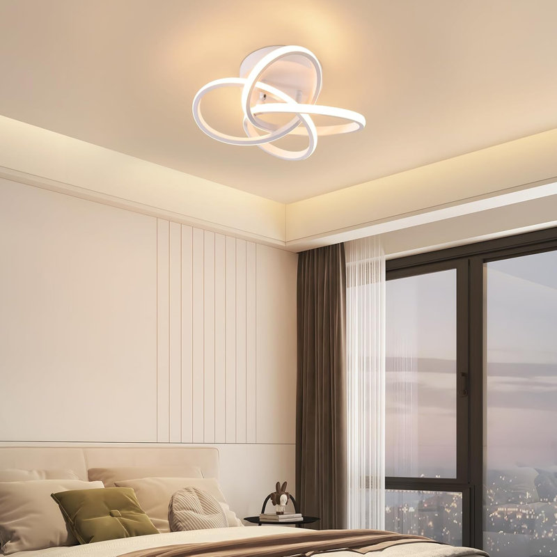 1-Light 32cm Modern LED Semi Flush Mount with 4-Petal Flower Design, White