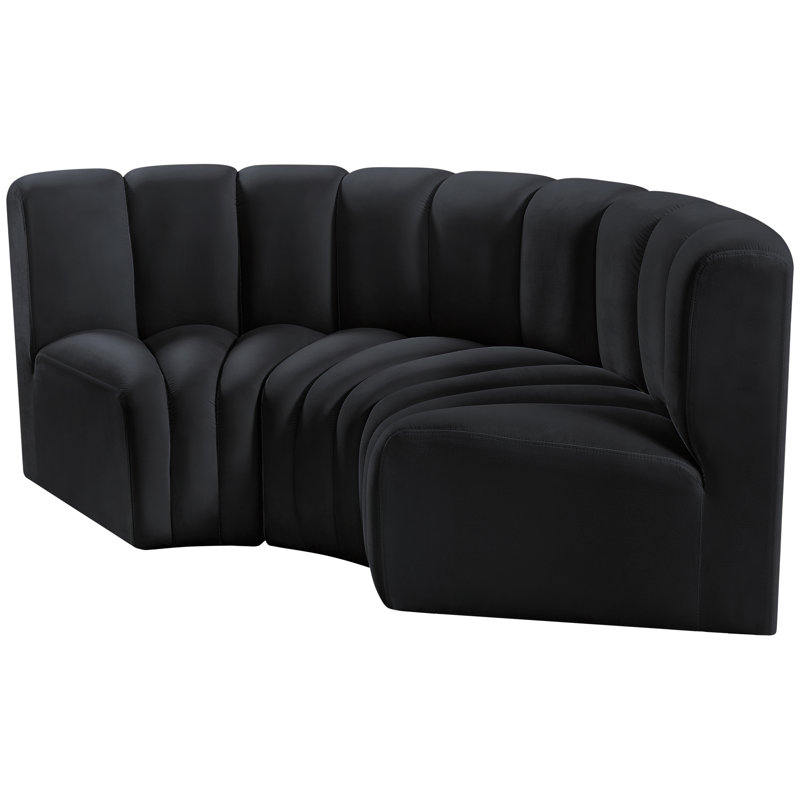 Hollybeth Upholstered Curved Sectional Reversible, Black Velvet