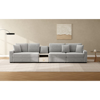 Canapé modulaire moderne de 132,5 pouces avec accoudoirs de rangement, console centrale et coussins moelleux pour une vie confortable