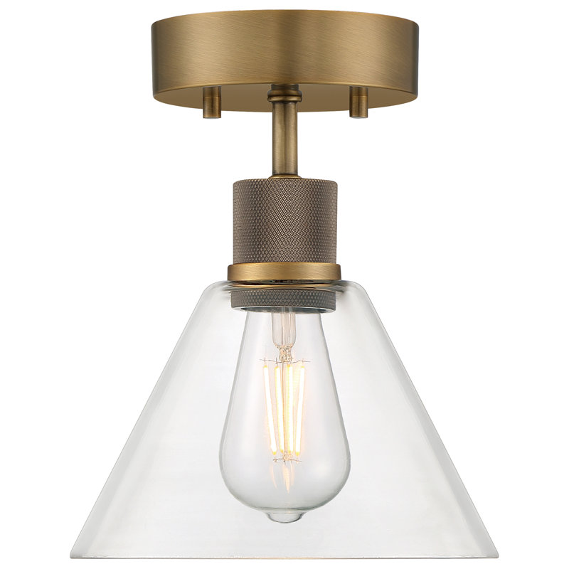 Antique Brushed Brass LED Semi Flush Mount with Clear Glass Shade