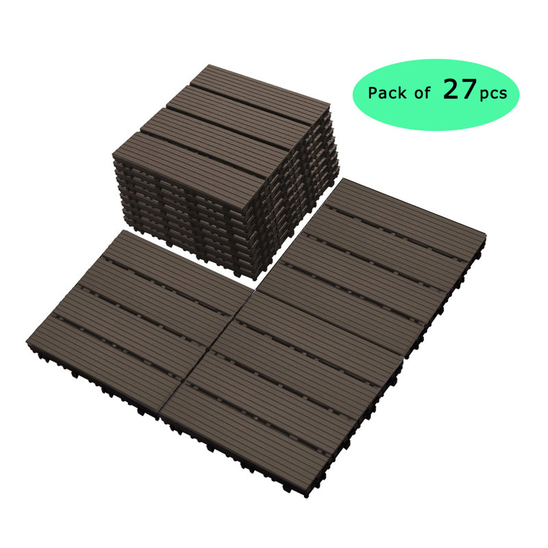 Carreau de terrasse emboîtable en plastique L 27 po x l 12 po DECKING, ensemble de 27 pièces, Chocolat