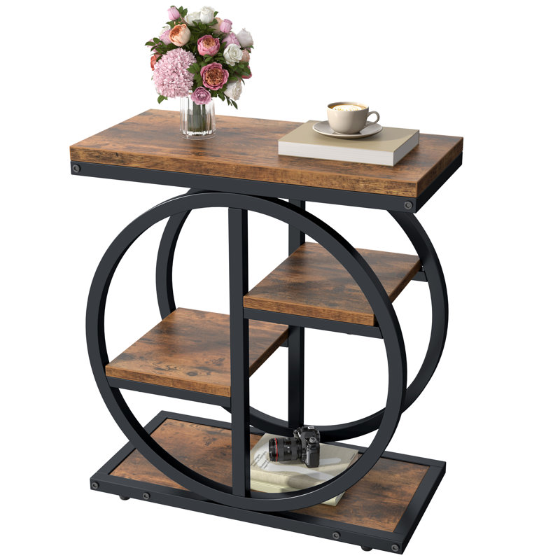 Table de bout rustique industrielle, table d'appoint étroite à 4 niveaux avec structure en métal pour les petits espaces, canapé de ferme et table de chevet