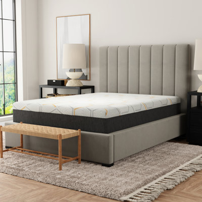 Très grand matelas de refroidissement en gel de cuivre 12 po avec tête divisée en deux parties - Support de bord pour une base profonde et une base de sommeil en gel gris 80 po x 76 po, mousse viscoélastique