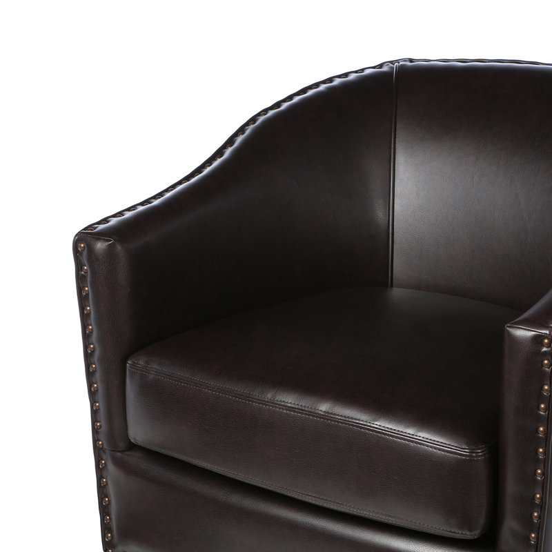 Aous Faux Leather Barrel Chair, Brown Faux Leather